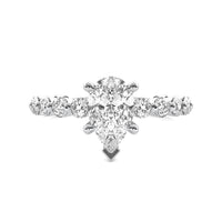 Lucienne Pear Solitaire with Hidden Halo and Full Round Accent Stones