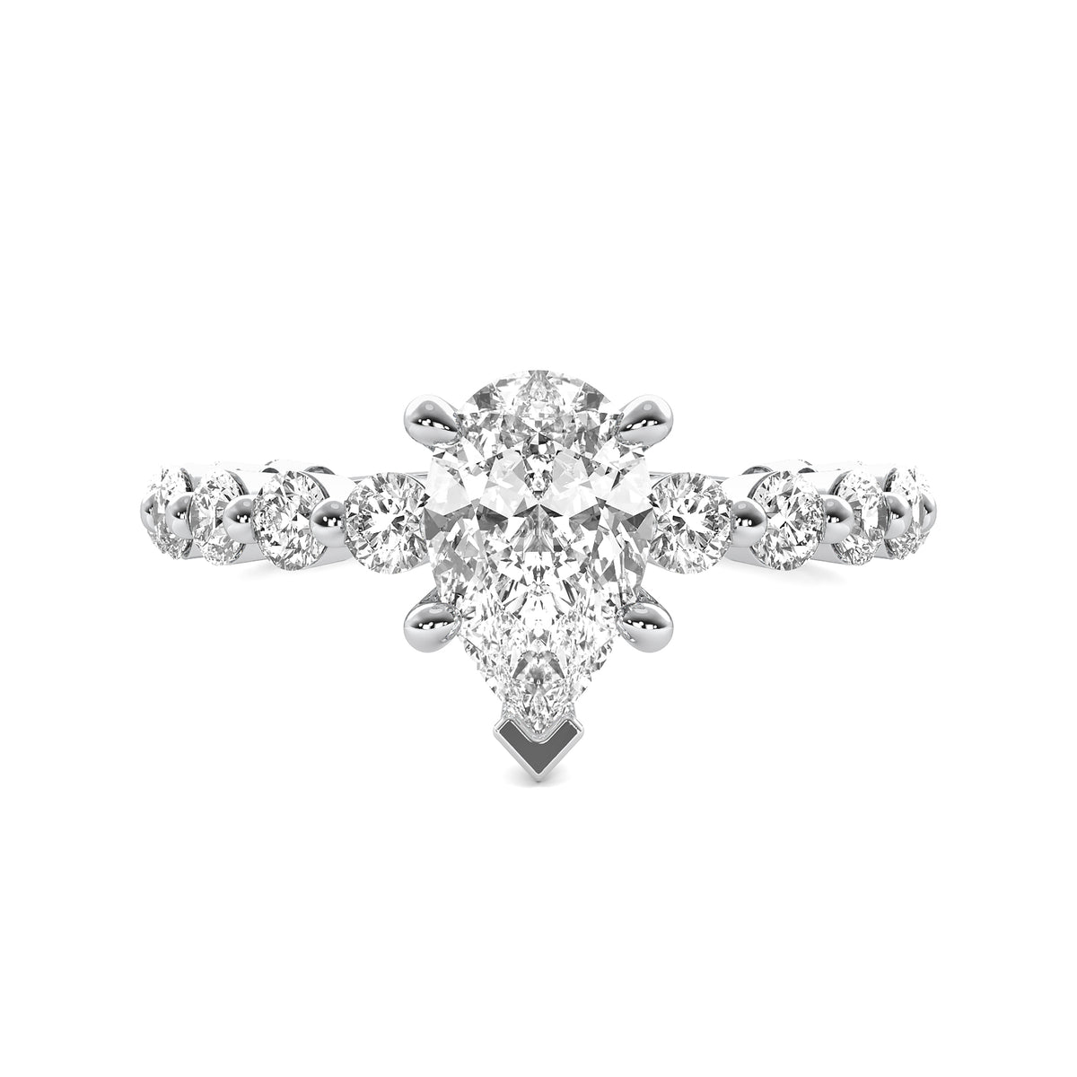 Lucienne Pear Solitaire with Hidden Halo and Full Round Accent Stones