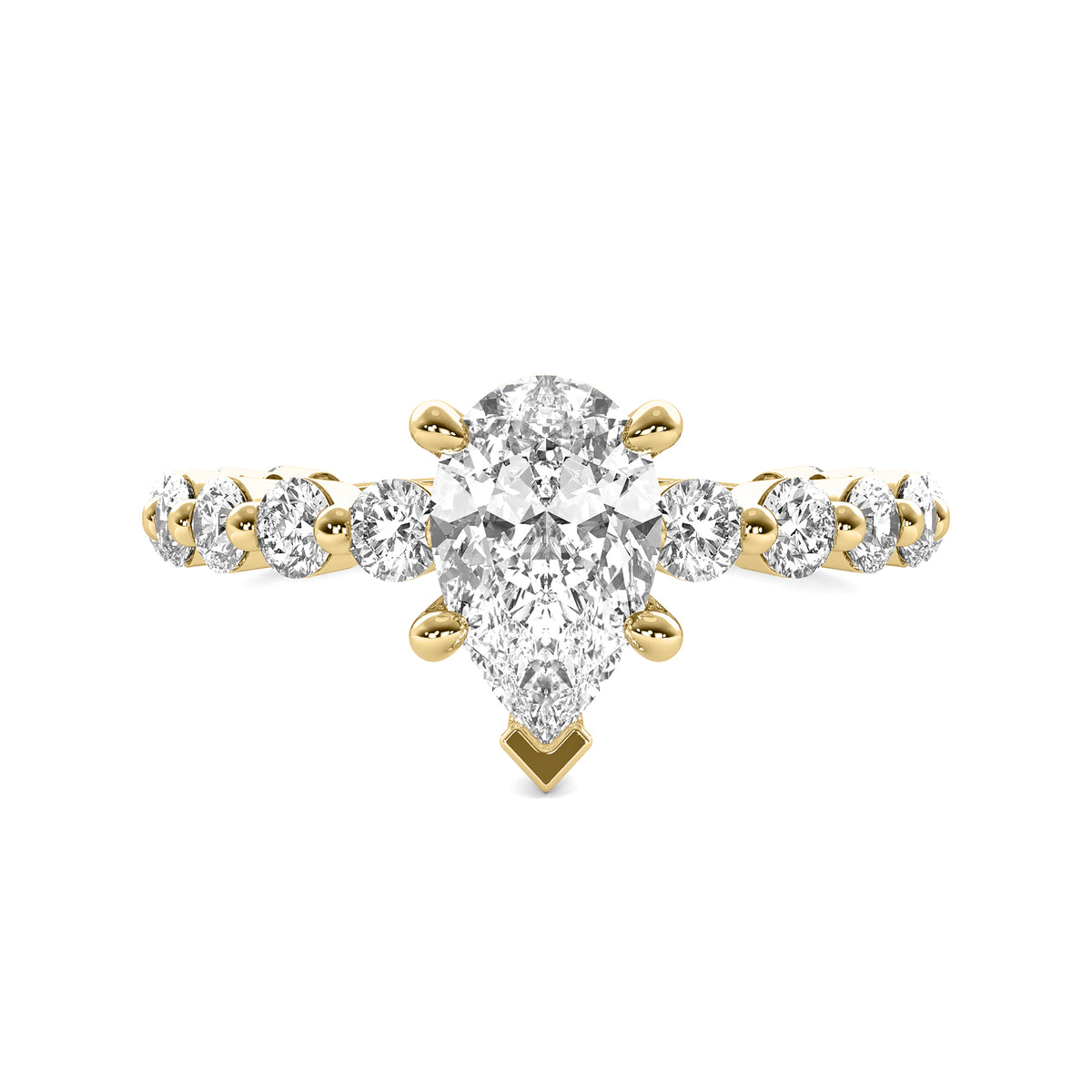 Lucienne Pear Solitaire with Hidden Halo and Full Round Accent Stones