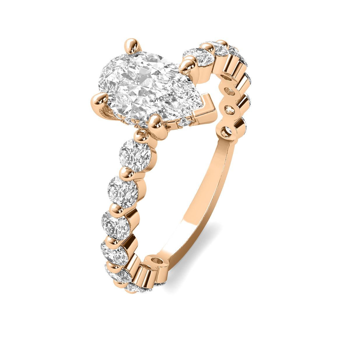 Lucienne Pear Solitaire with Hidden Halo and Full Round Accent Stones