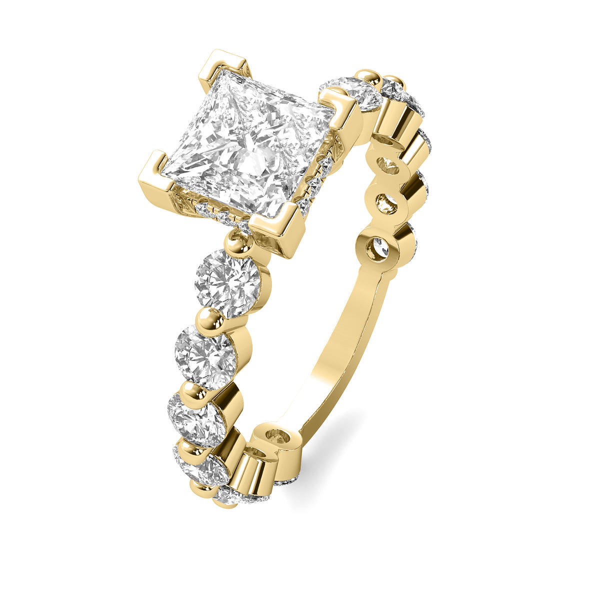 Alouette Princess Solitaire with Hidden Halo and Full Round Accent Stones
