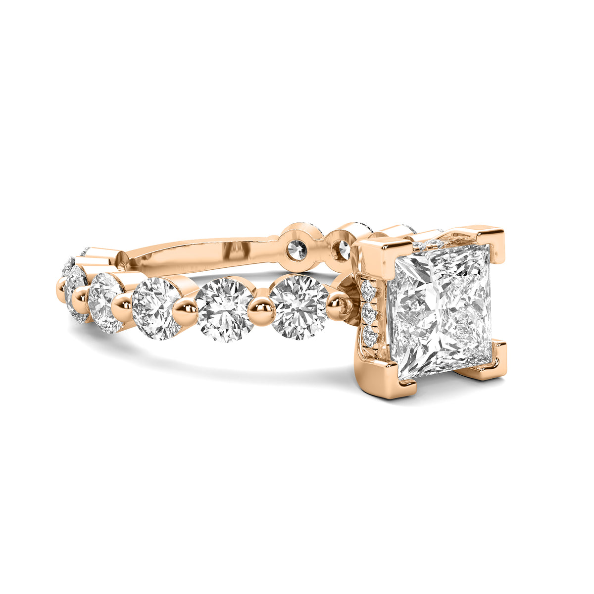 Alouette Princess Solitaire with Hidden Halo and Full Round Accent Stones
