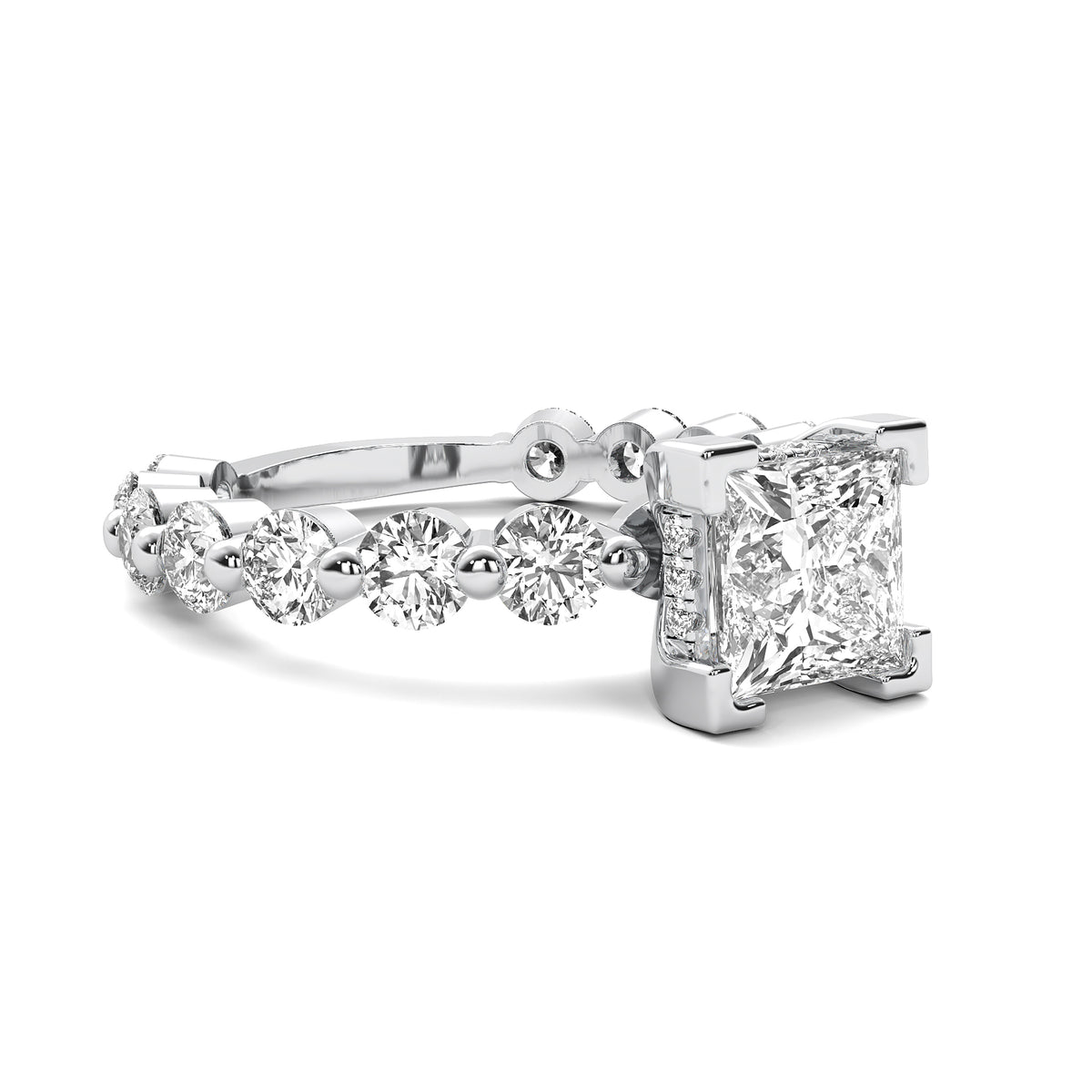 Alouette Princess Solitaire with Hidden Halo and Full Round Accent Stones