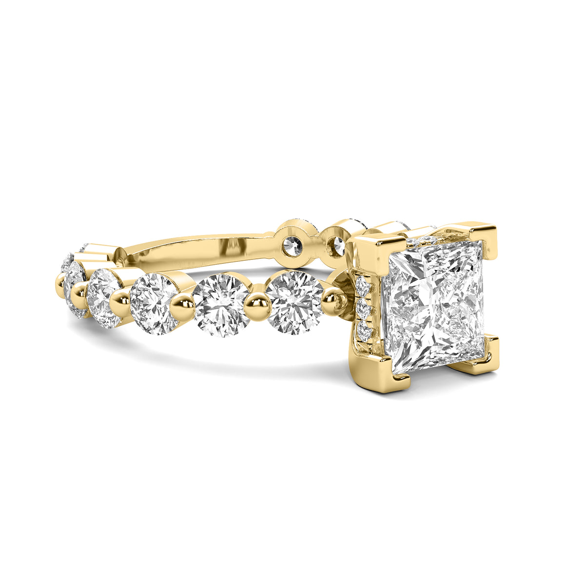 Alouette Princess Solitaire with Hidden Halo and Full Round Accent Stones