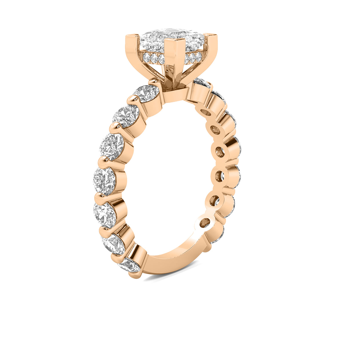 Alouette Princess Solitaire with Hidden Halo and Full Round Accent Stones