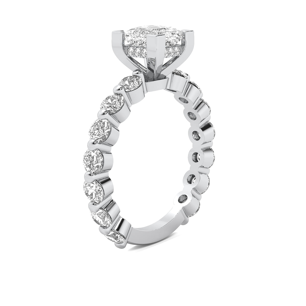 Alouette Princess Solitaire with Hidden Halo and Full Round Accent Stones
