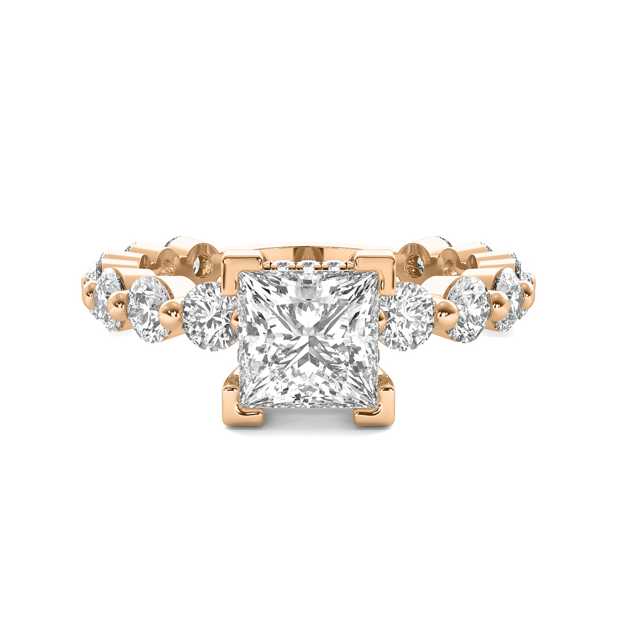 Alouette Princess Solitaire with Hidden Halo and Full Round Accent Stones