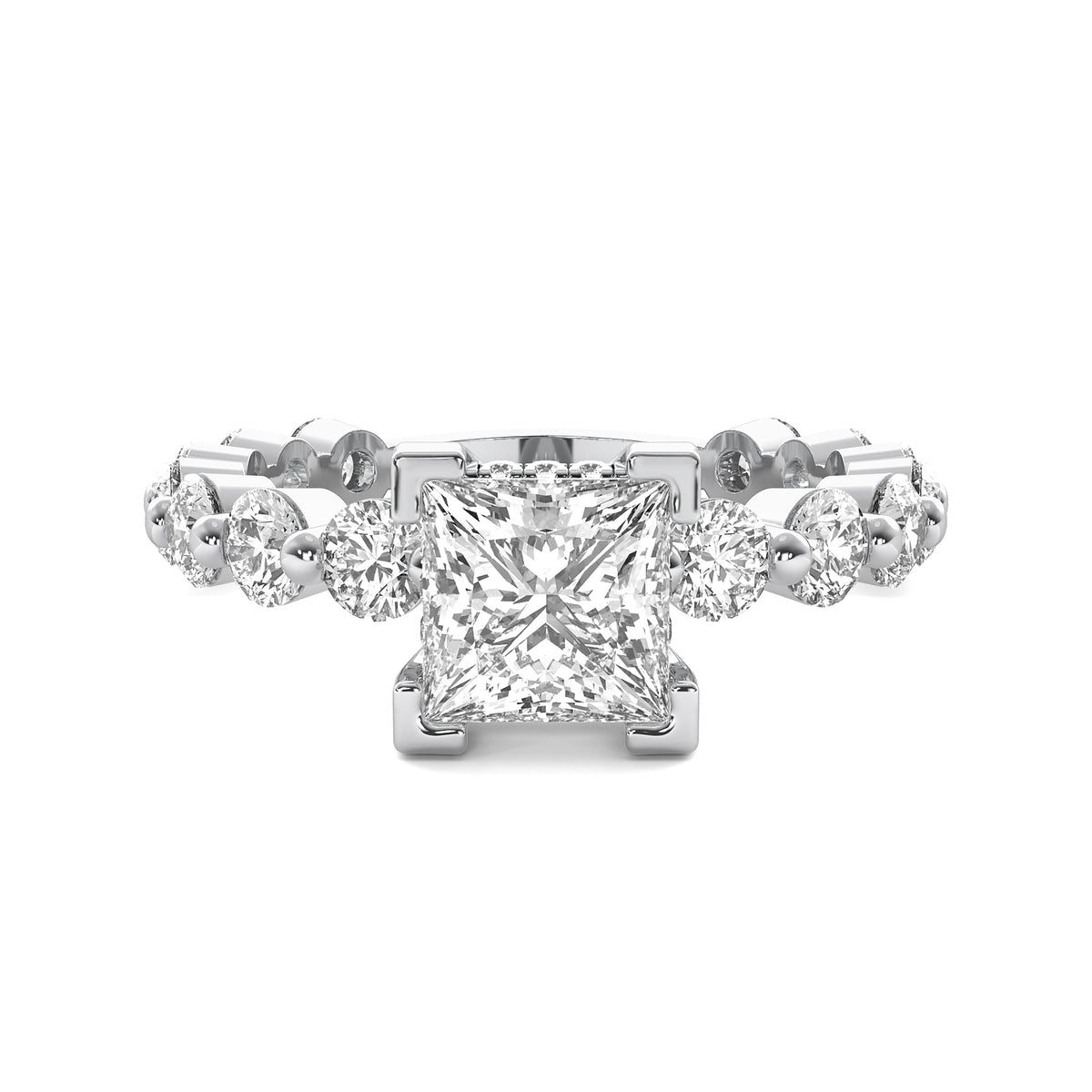 Alouette Princess Solitaire with Hidden Halo and Full Round Accent Stones