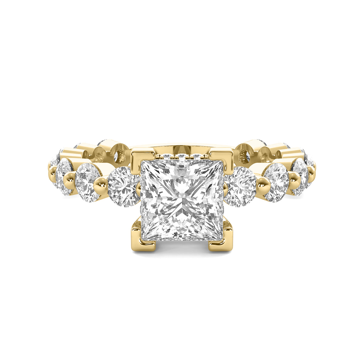 Alouette Princess Solitaire with Hidden Halo and Full Round Accent Stones