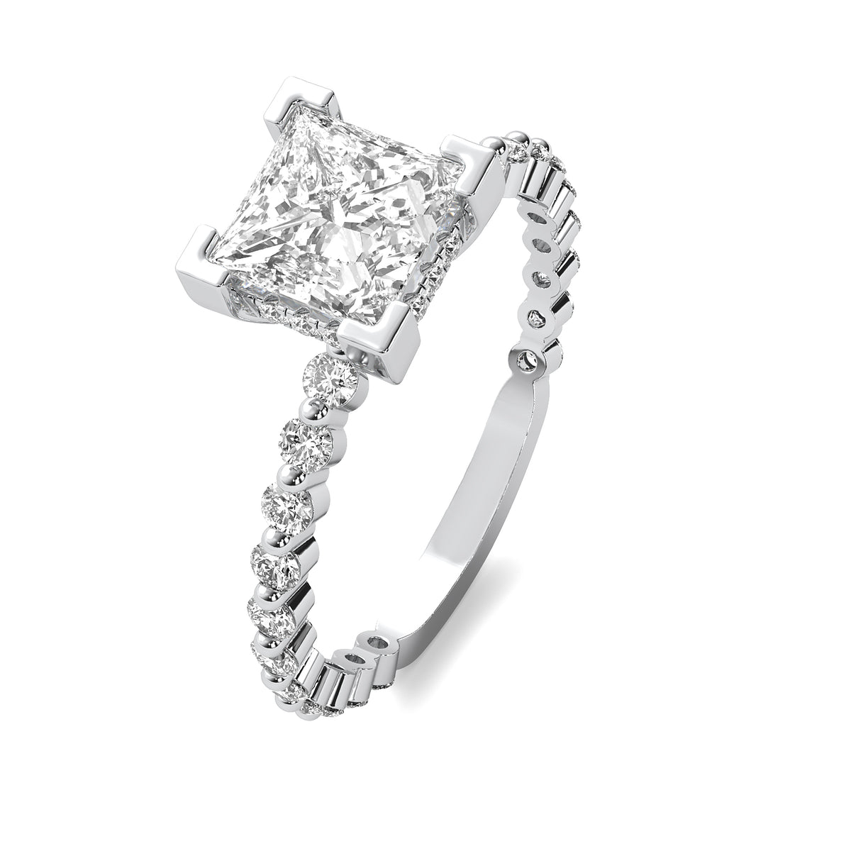 Alouette Princess Solitaire with Hidden Halo and Full Round Accent Stones