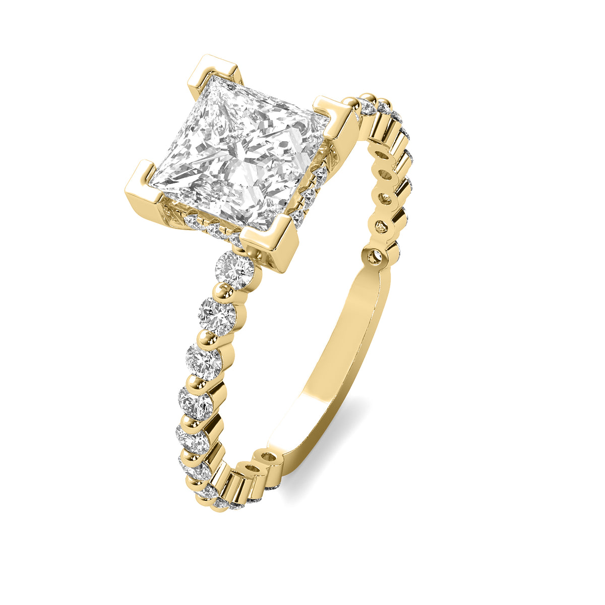 Alouette Princess Solitaire with Hidden Halo and Full Round Accent Stones