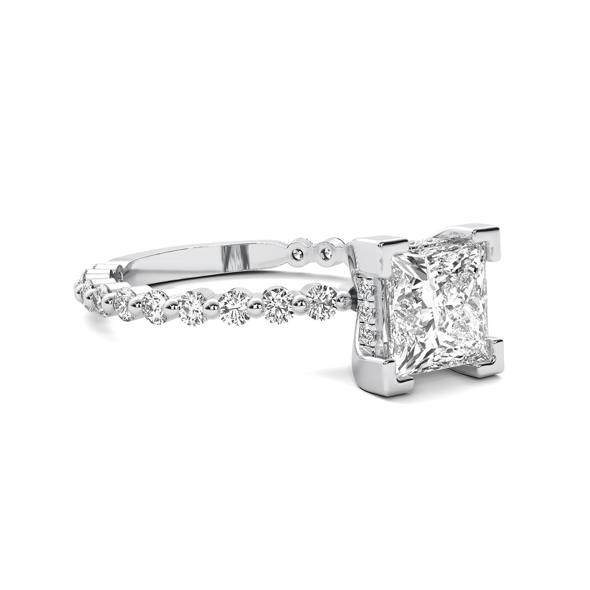 Alouette Princess Solitaire with Hidden Halo and Full Round Accent Stones