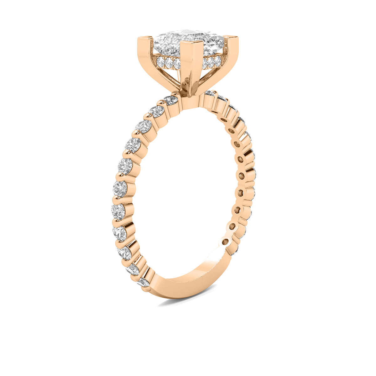 Alouette Princess Solitaire with Hidden Halo and Full Round Accent Stones