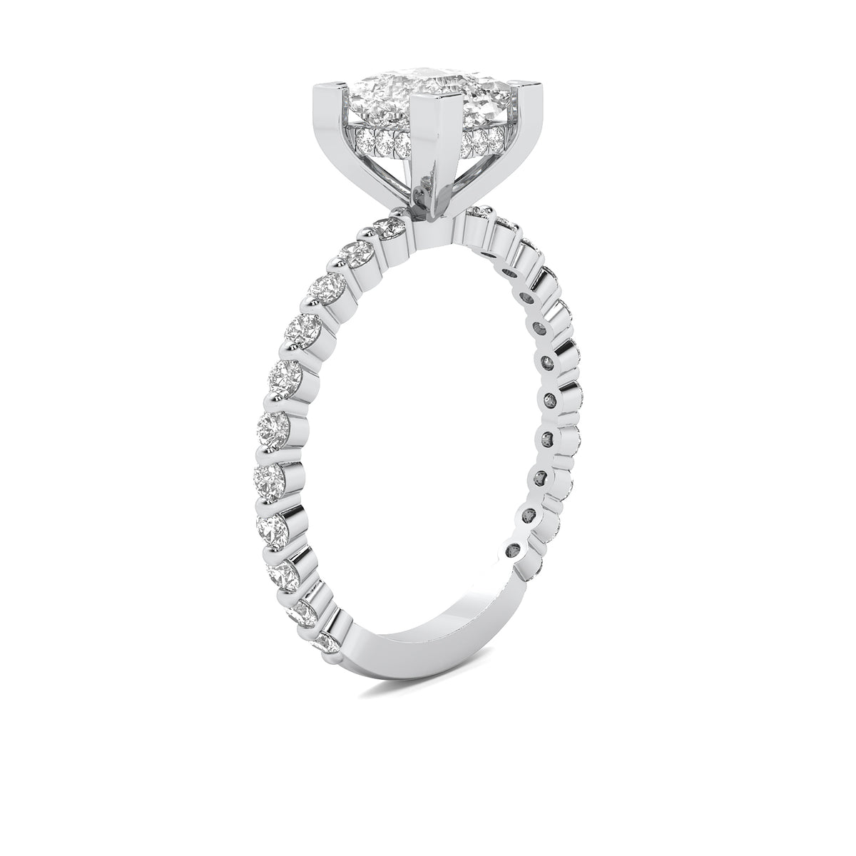 Alouette Princess Solitaire with Hidden Halo and Full Round Accent Stones