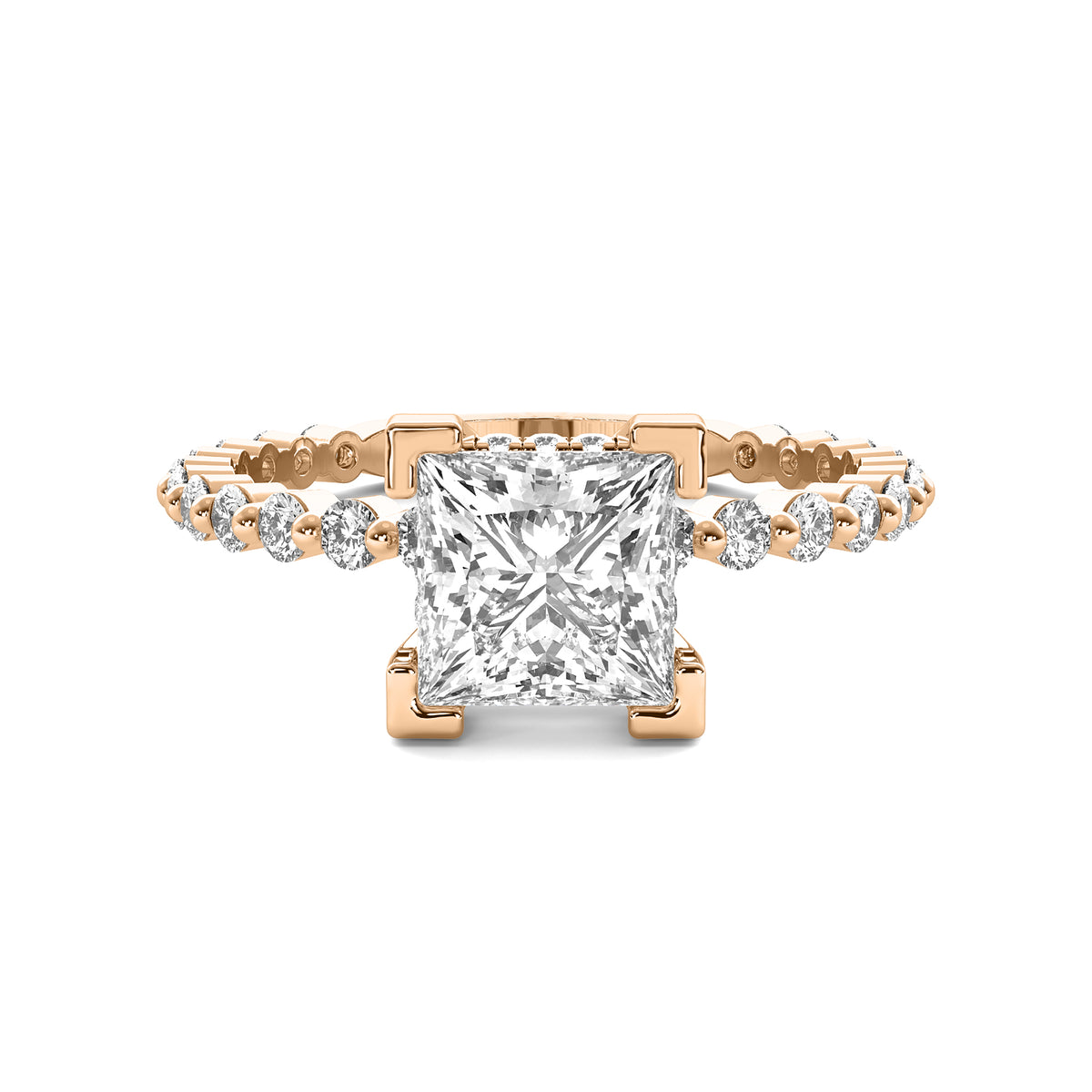 Alouette Princess Solitaire with Hidden Halo and Full Round Accent Stones