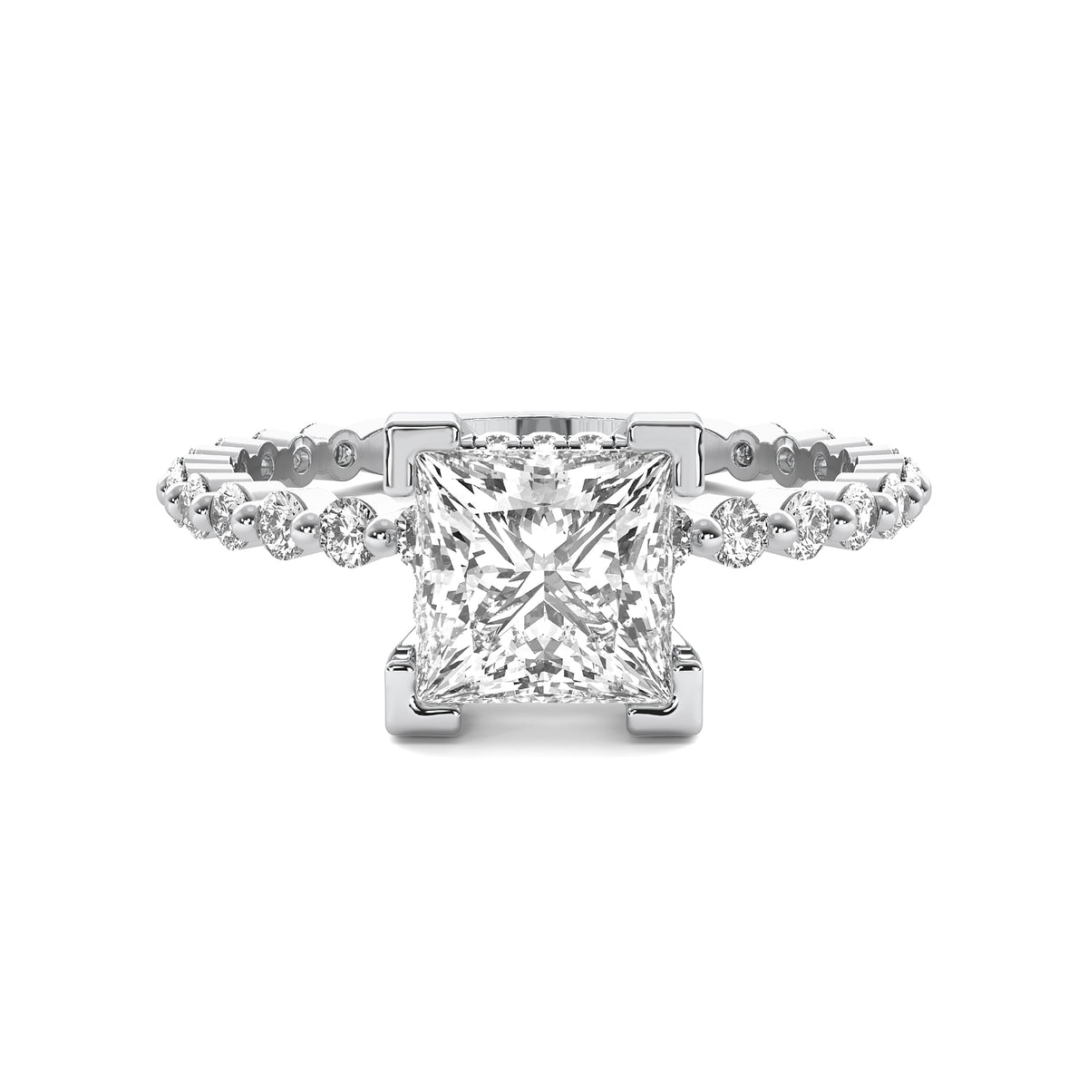 Alouette Princess Solitaire with Hidden Halo and Full Round Accent Stones