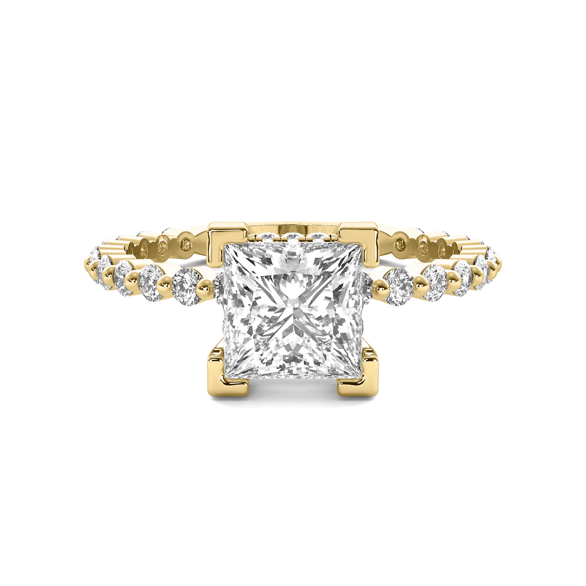 Alouette Princess Solitaire with Hidden Halo and Full Round Accent Stones