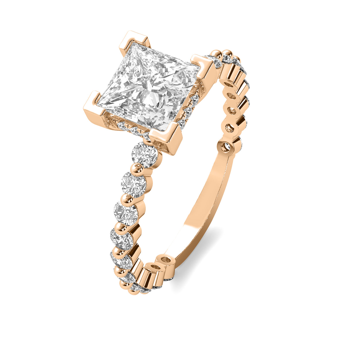 Alouette Princess Solitaire with Hidden Halo and Full Round Accent Stones