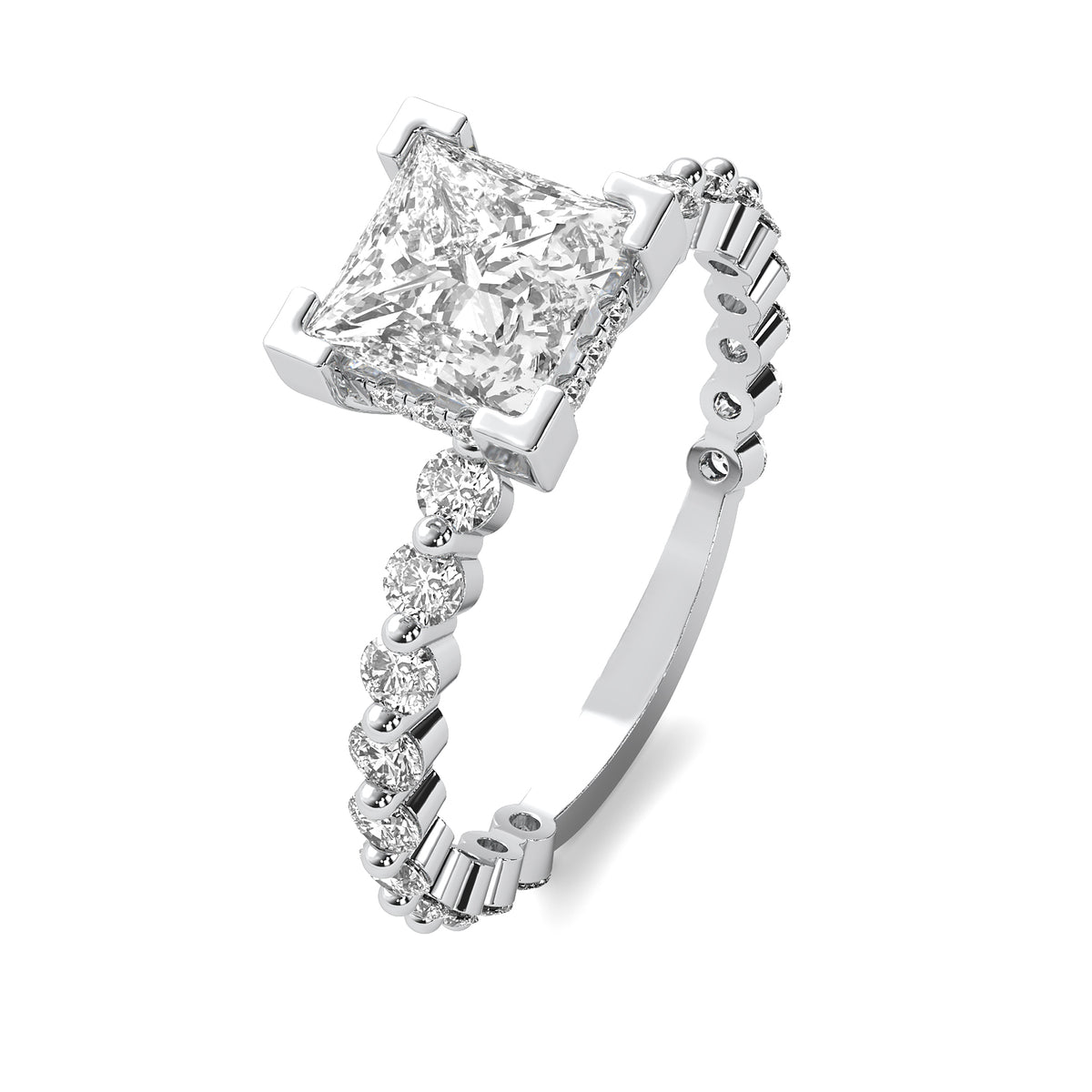 Alouette Princess Solitaire with Hidden Halo and Full Round Accent Stones