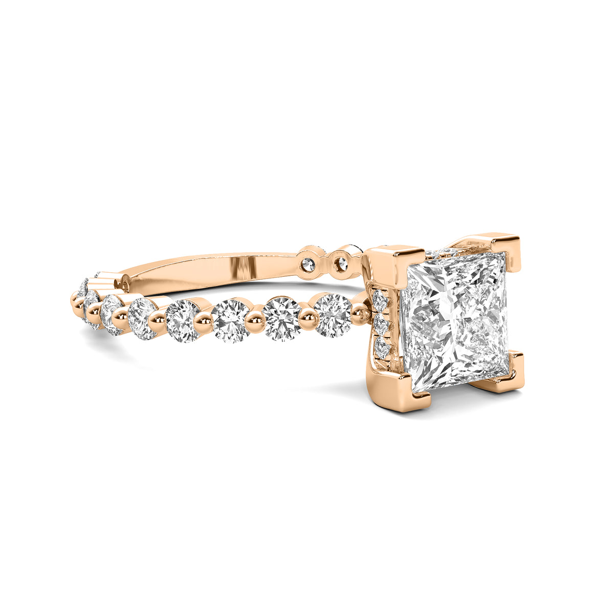Alouette Princess Solitaire with Hidden Halo and Full Round Accent Stones