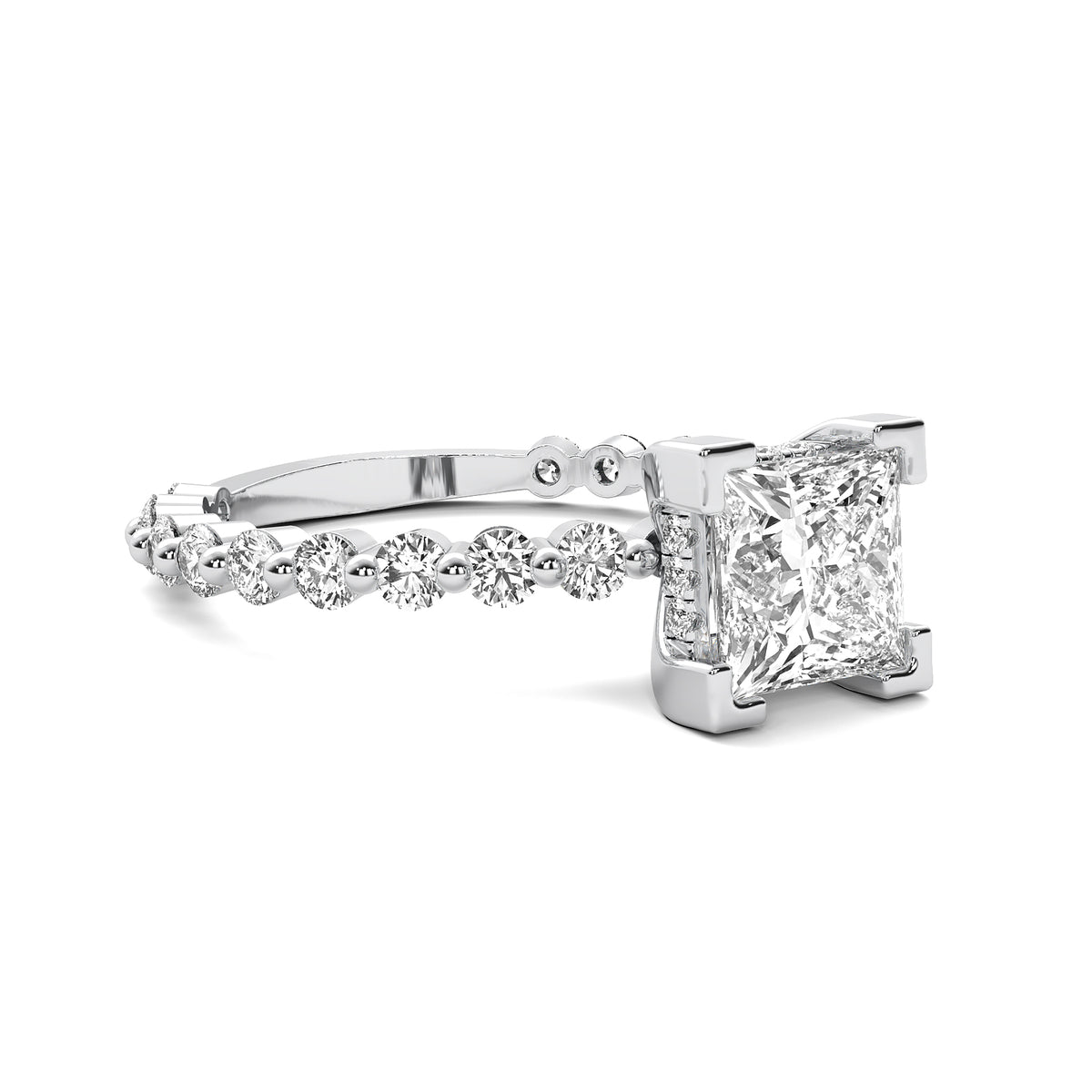 Alouette Princess Solitaire with Hidden Halo and Full Round Accent Stones