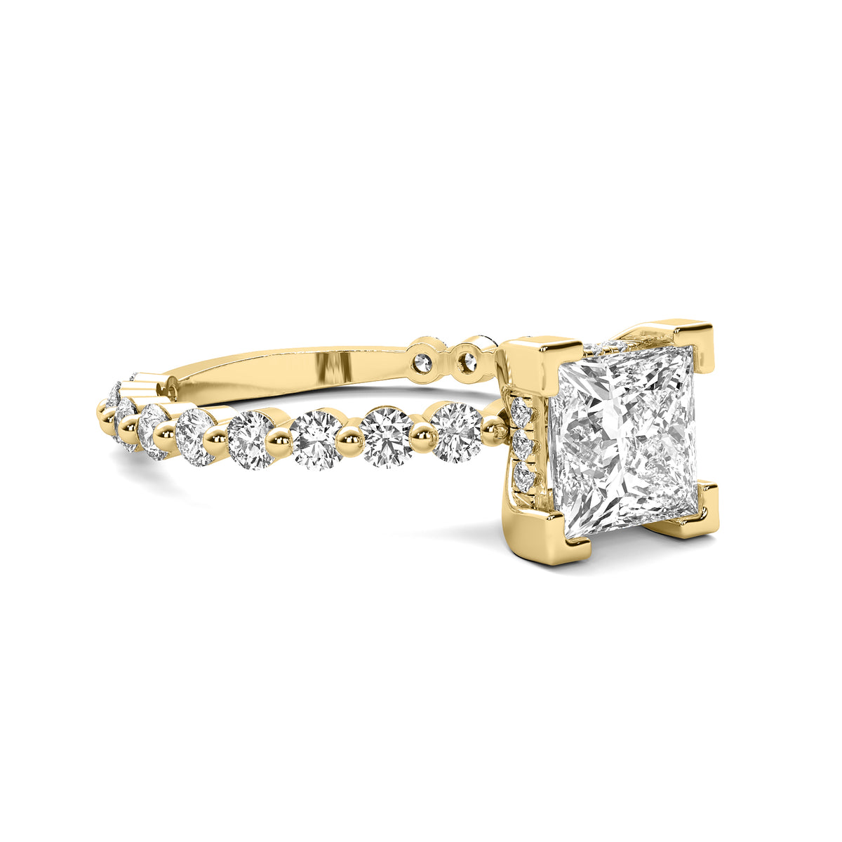 Alouette Princess Solitaire with Hidden Halo and Full Round Accent Stones