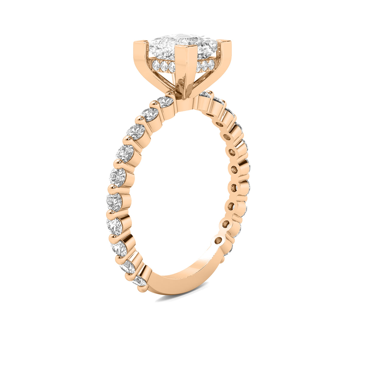 Alouette Princess Solitaire with Hidden Halo and Full Round Accent Stones