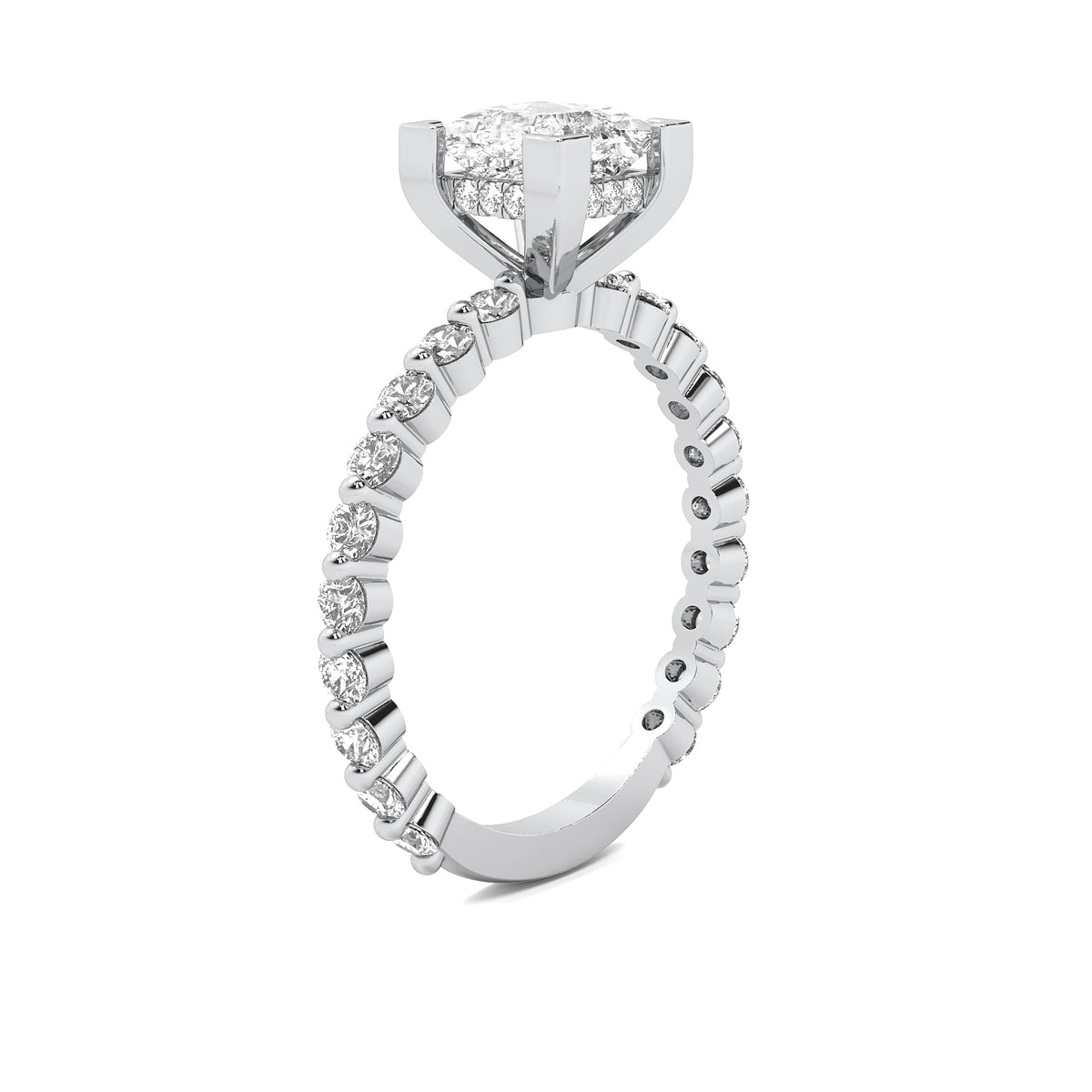 Alouette Princess Solitaire with Hidden Halo and Full Round Accent Stones