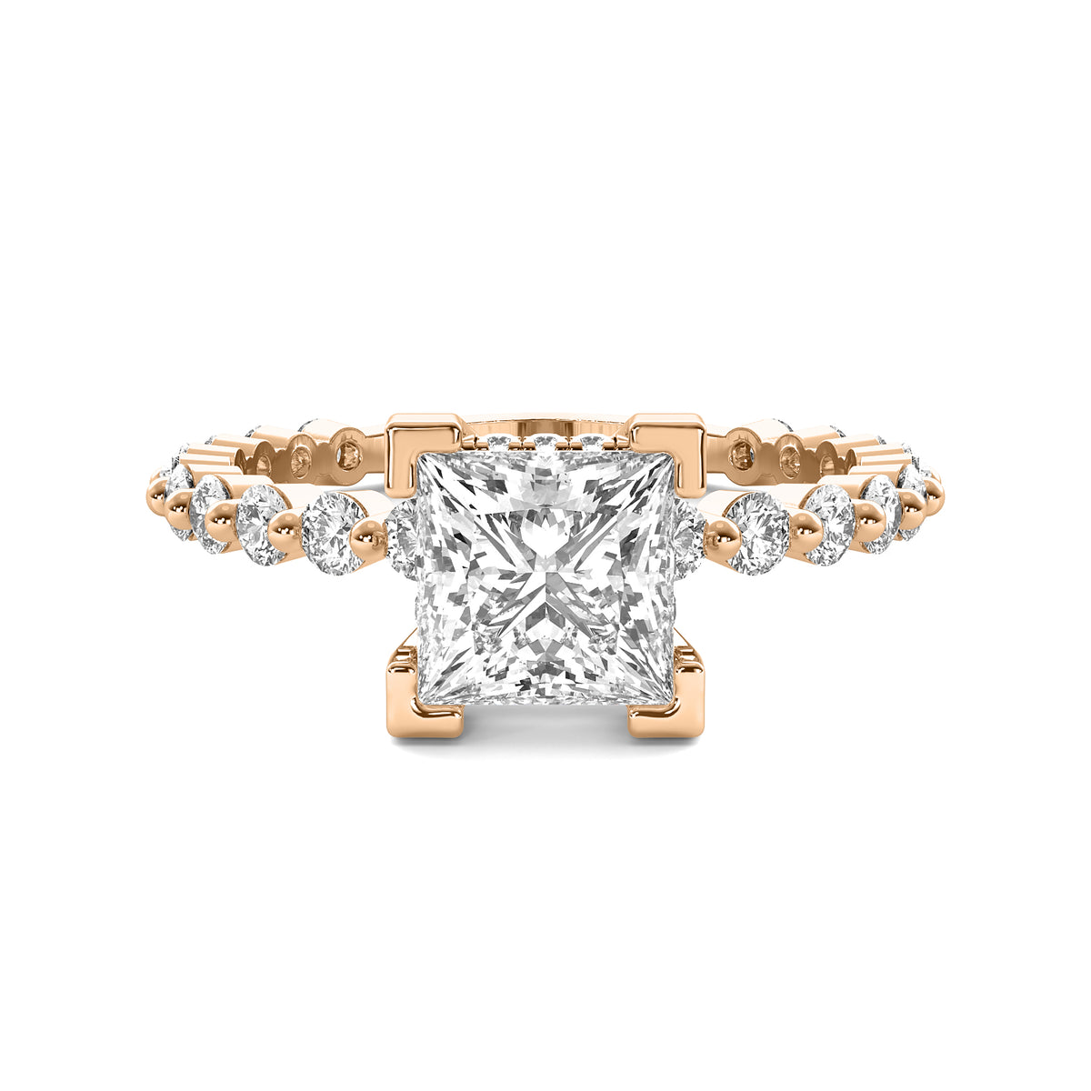 Alouette Princess Solitaire with Hidden Halo and Full Round Accent Stones