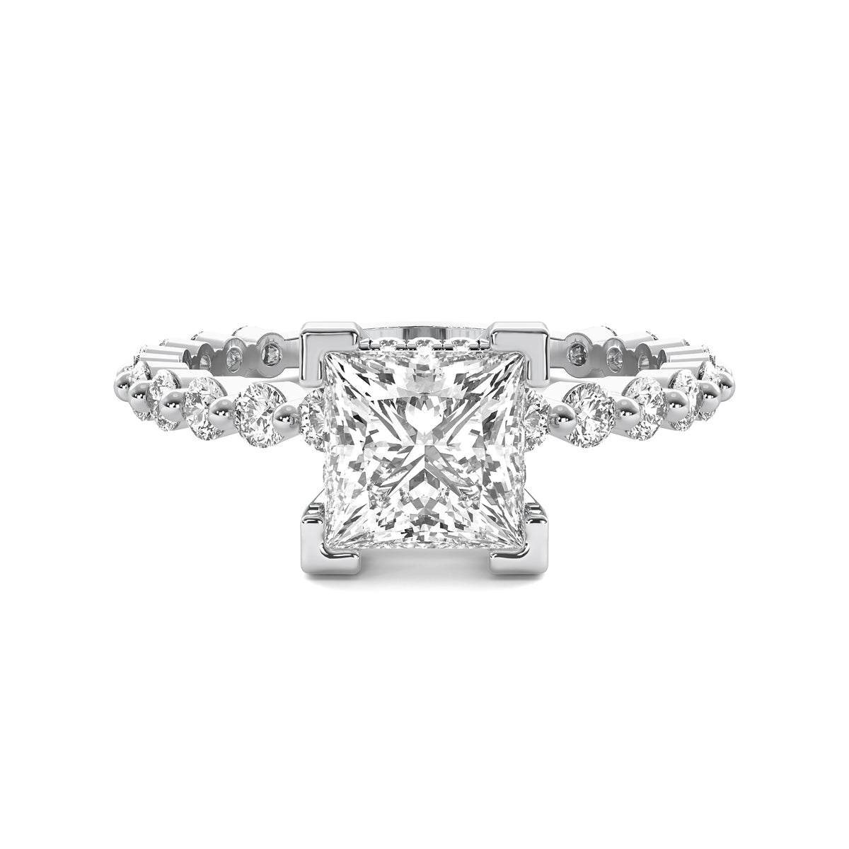 Alouette Princess Solitaire with Hidden Halo and Full Round Accent Stones