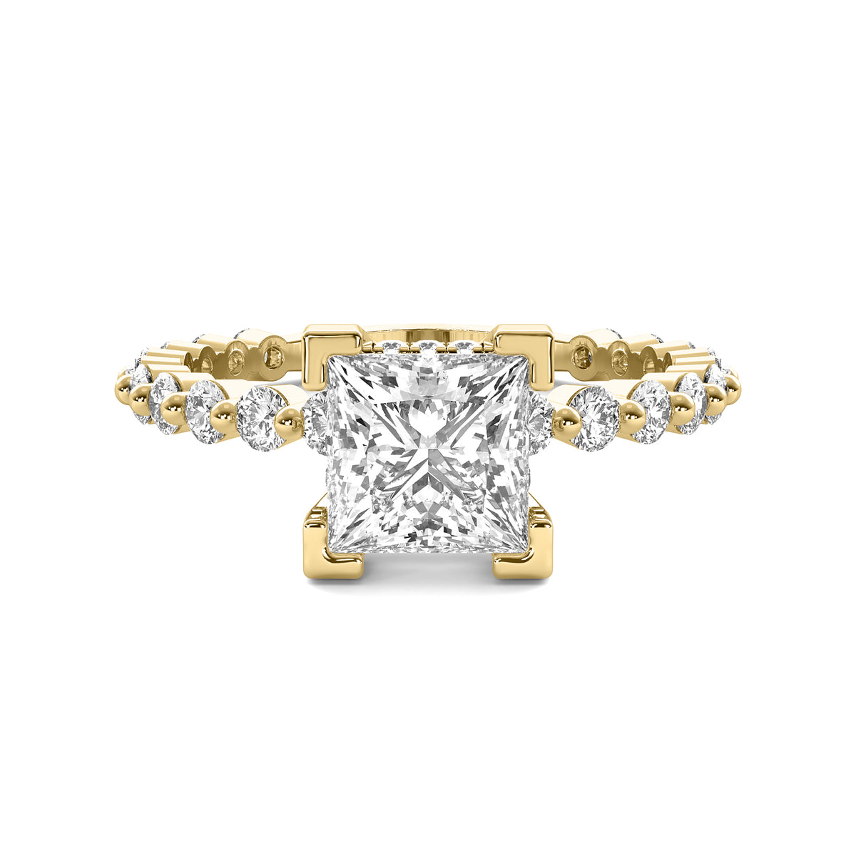 Alouette Princess Solitaire with Hidden Halo and Full Round Accent Stones