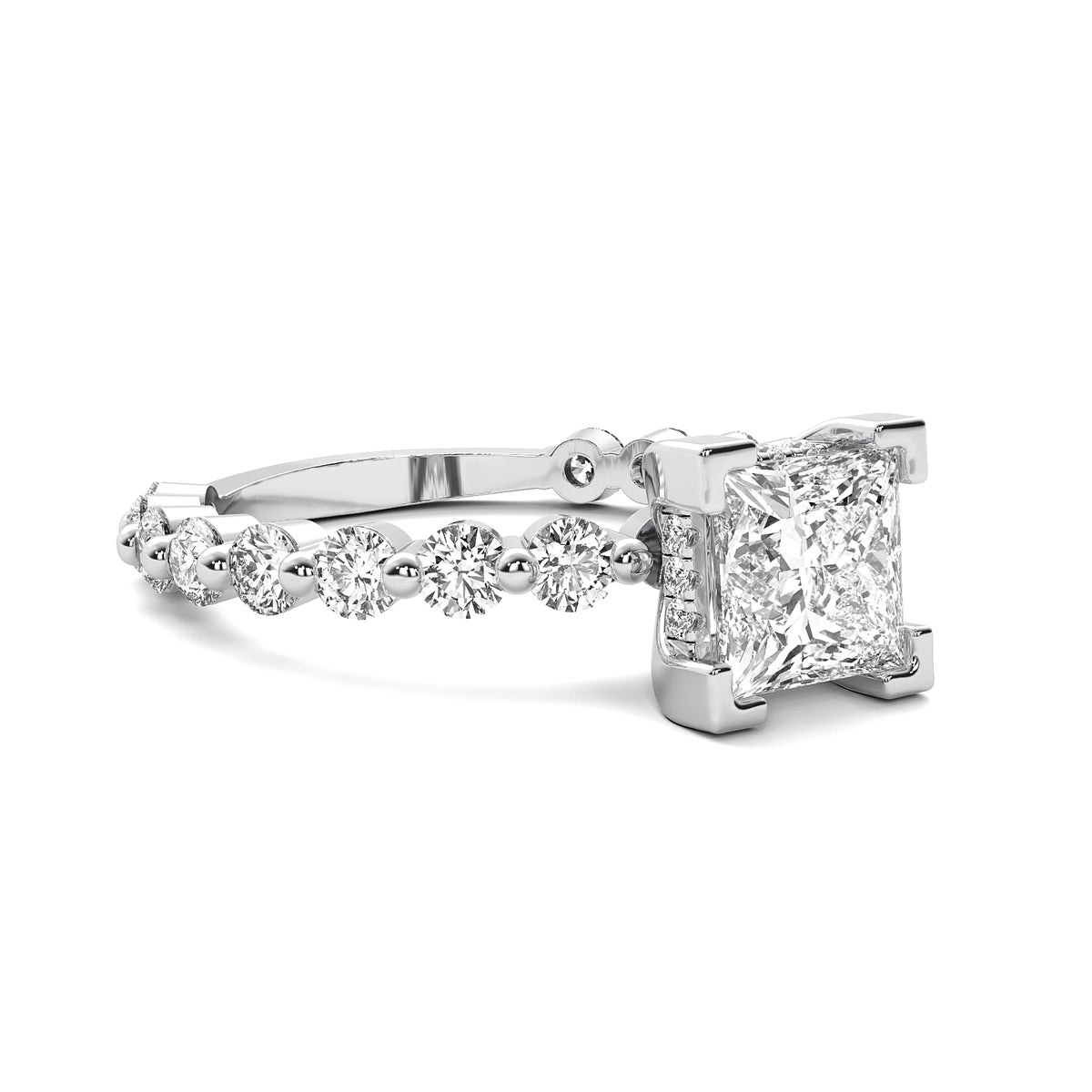 Alouette Princess Solitaire with Hidden Halo and Full Round Accent Stones