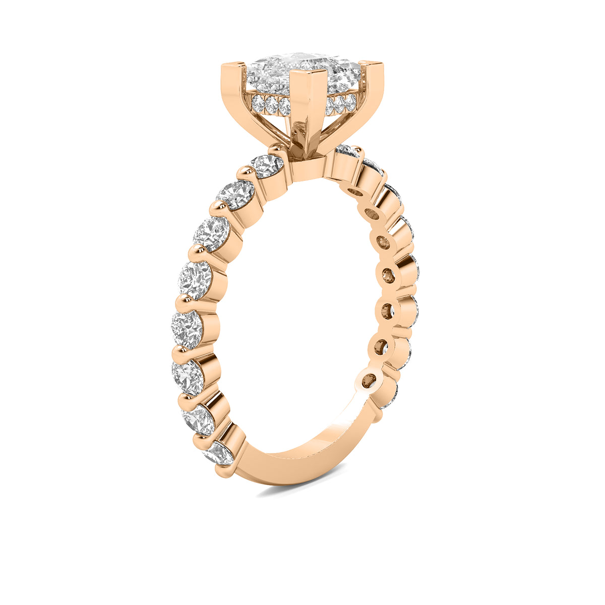 Alouette Princess Solitaire with Hidden Halo and Full Round Accent Stones