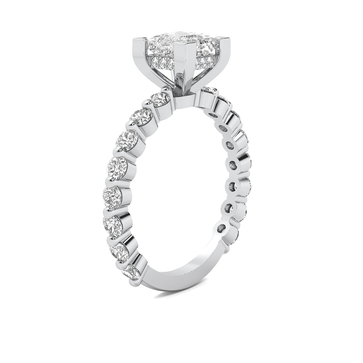 Alouette Princess Solitaire with Hidden Halo and Full Round Accent Stones