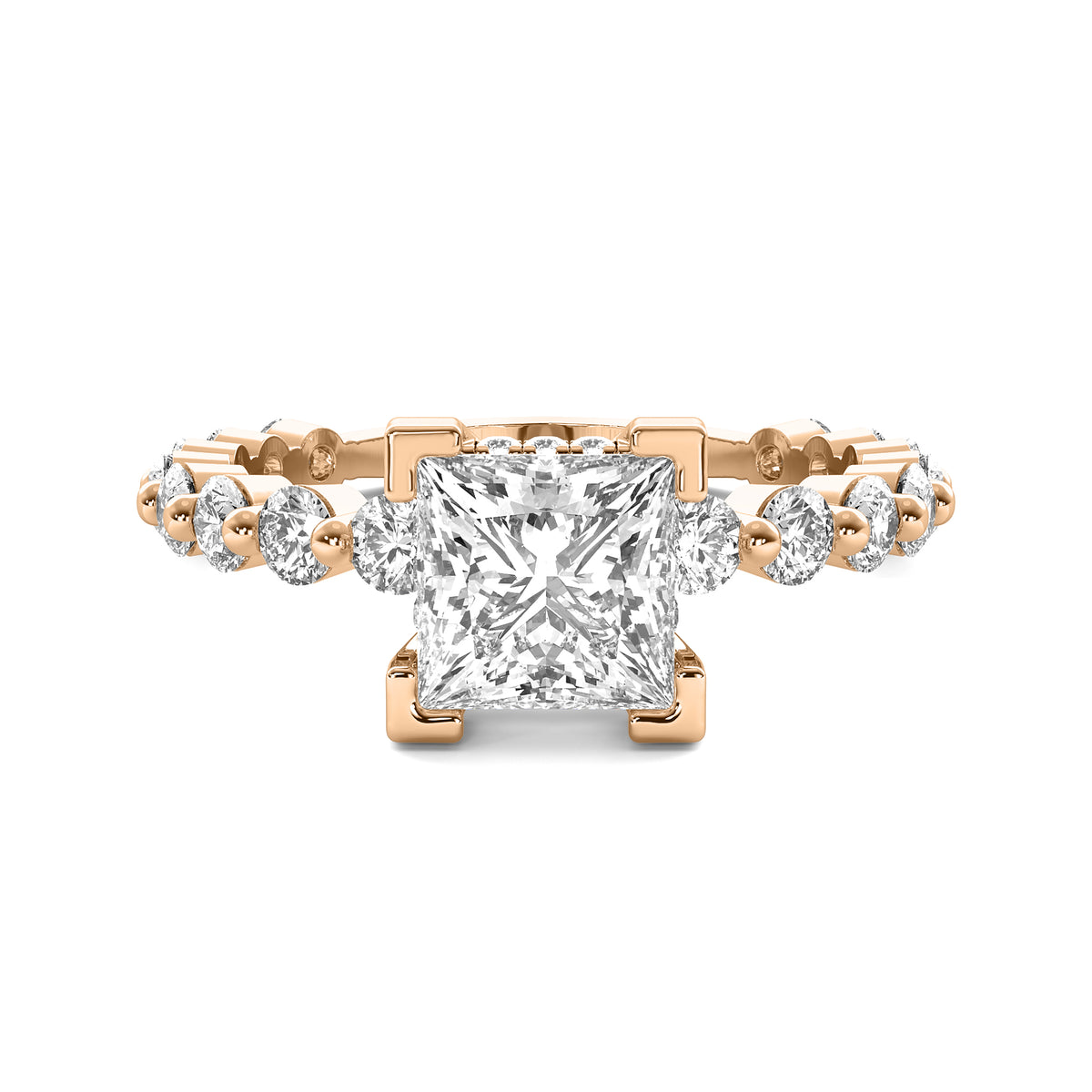 Alouette Princess Solitaire with Hidden Halo and Full Round Accent Stones