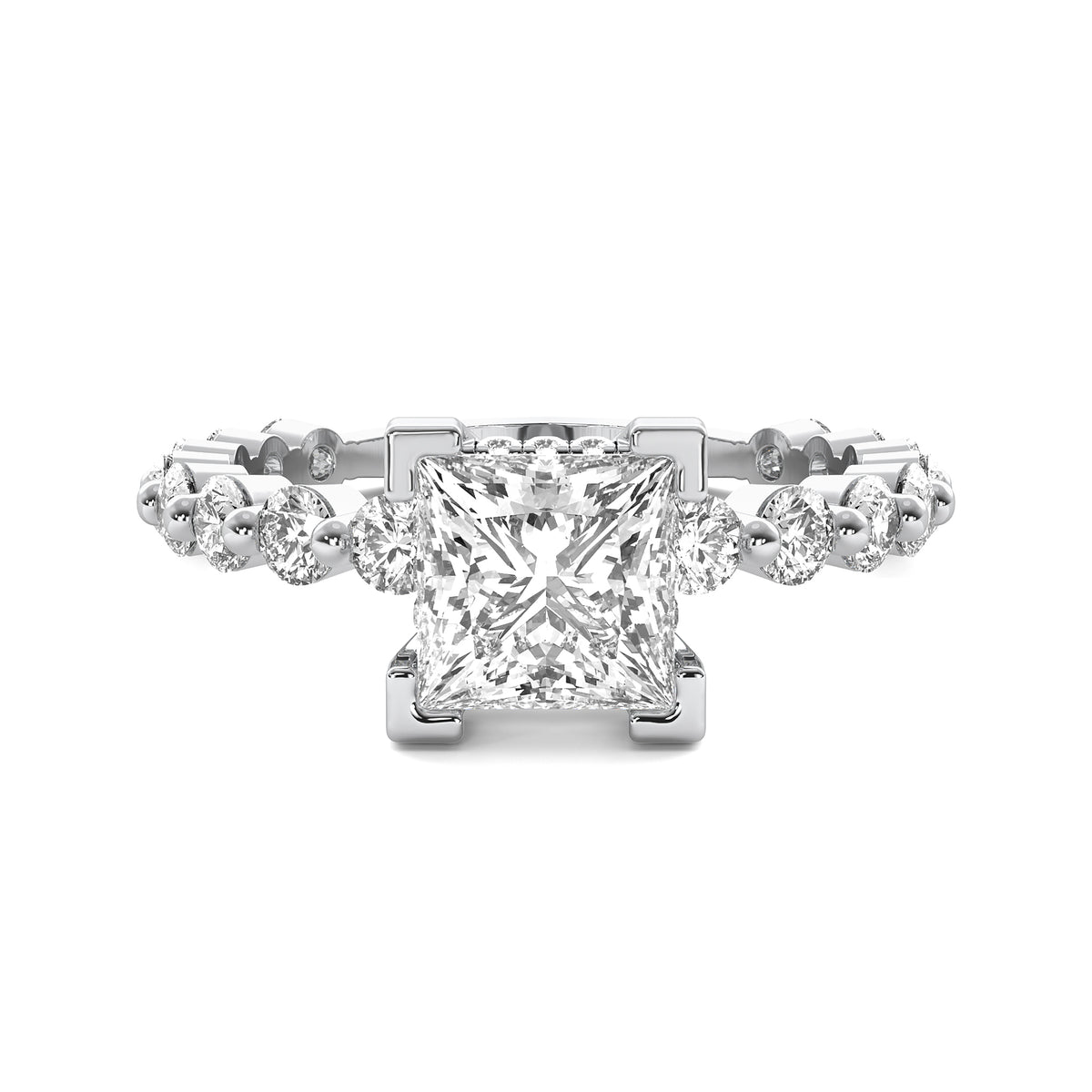 Alouette Princess Solitaire with Hidden Halo and Full Round Accent Stones