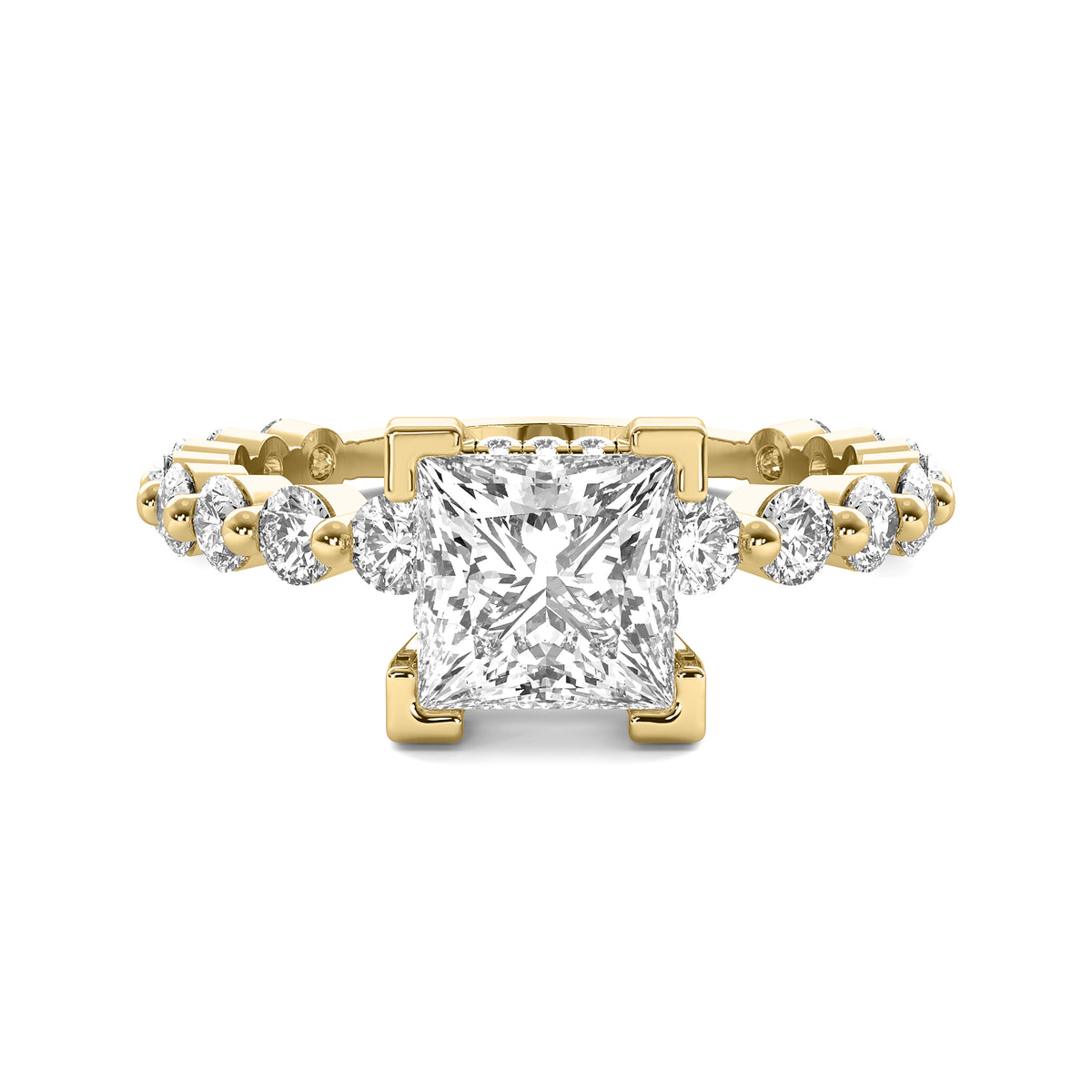 Alouette Princess Solitaire with Hidden Halo and Full Round Accent Stones