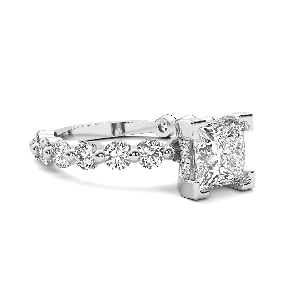 Alouette Princess Solitaire with Hidden Halo and Full Round Accent Stones