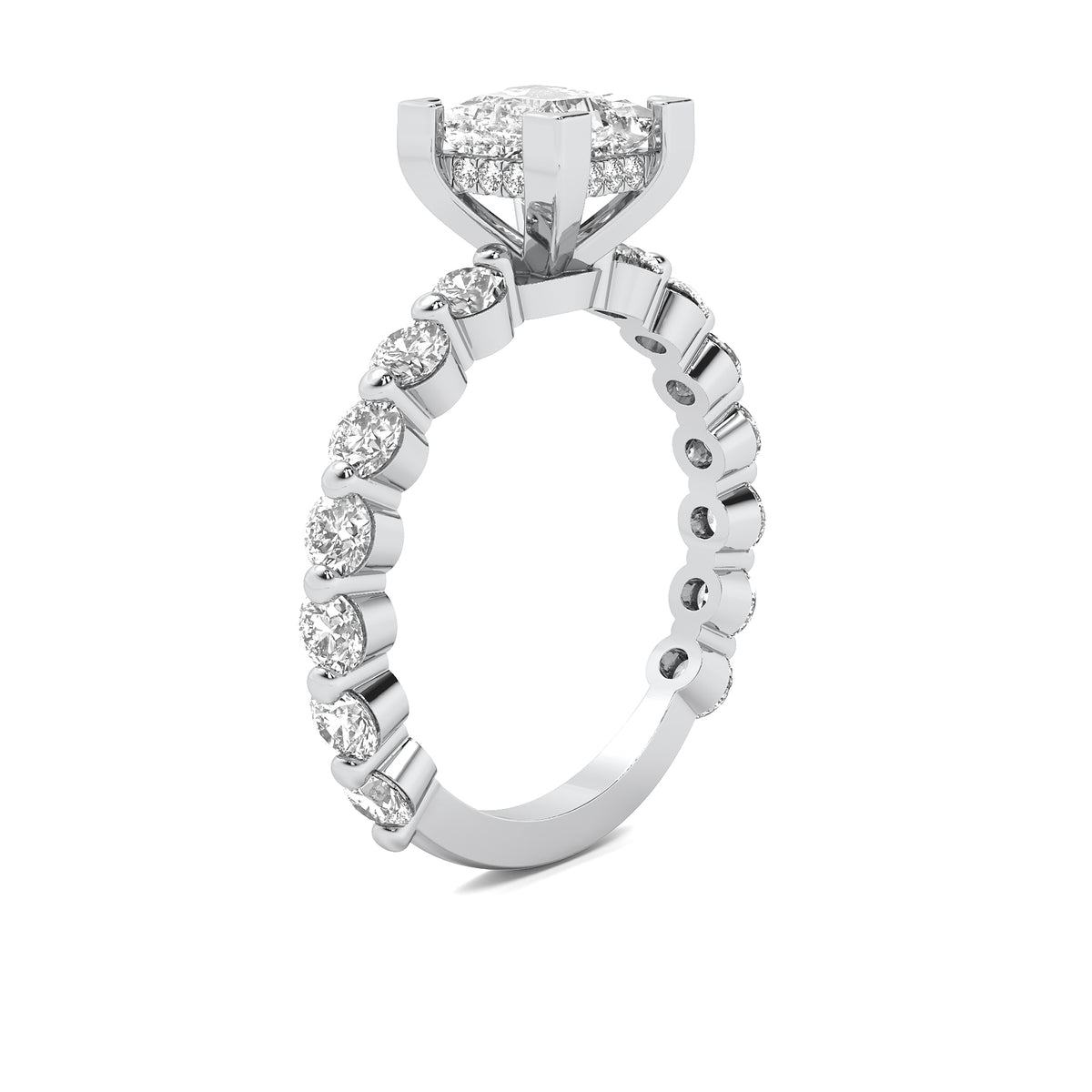 Alouette Princess Solitaire with Hidden Halo and Full Round Accent Stones