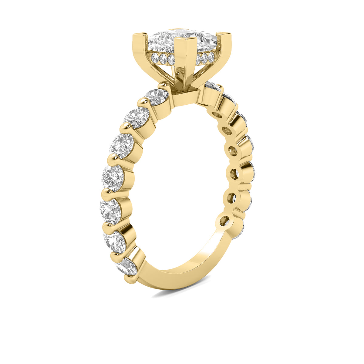 Alouette Princess Solitaire with Hidden Halo and Full Round Accent Stones