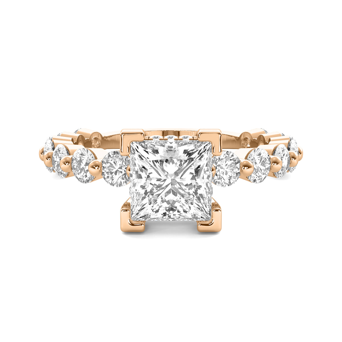 Alouette Princess Solitaire with Hidden Halo and Full Round Accent Stones