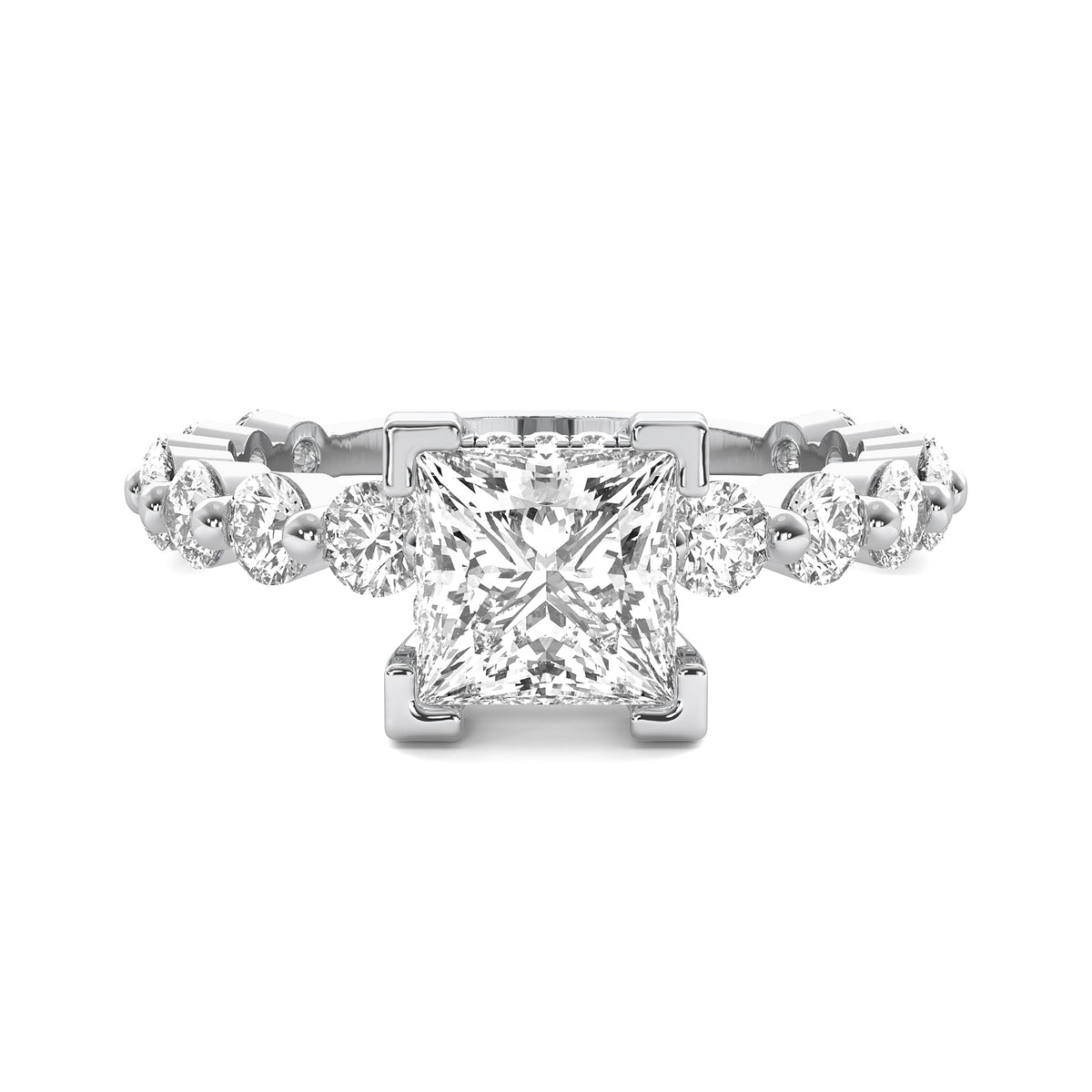 Alouette Princess Solitaire with Hidden Halo and Full Round Accent Stones