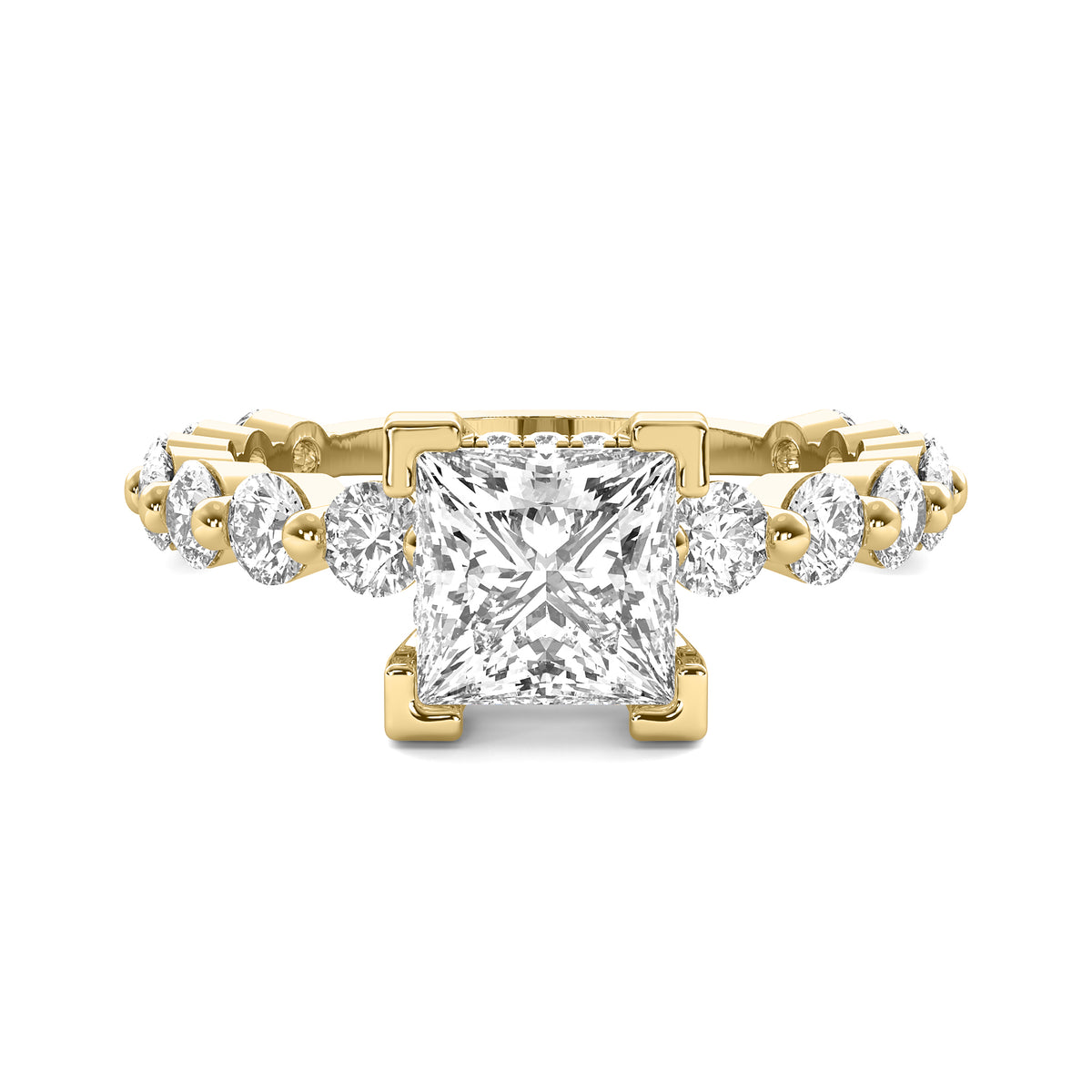 Alouette Princess Solitaire with Hidden Halo and Full Round Accent Stones