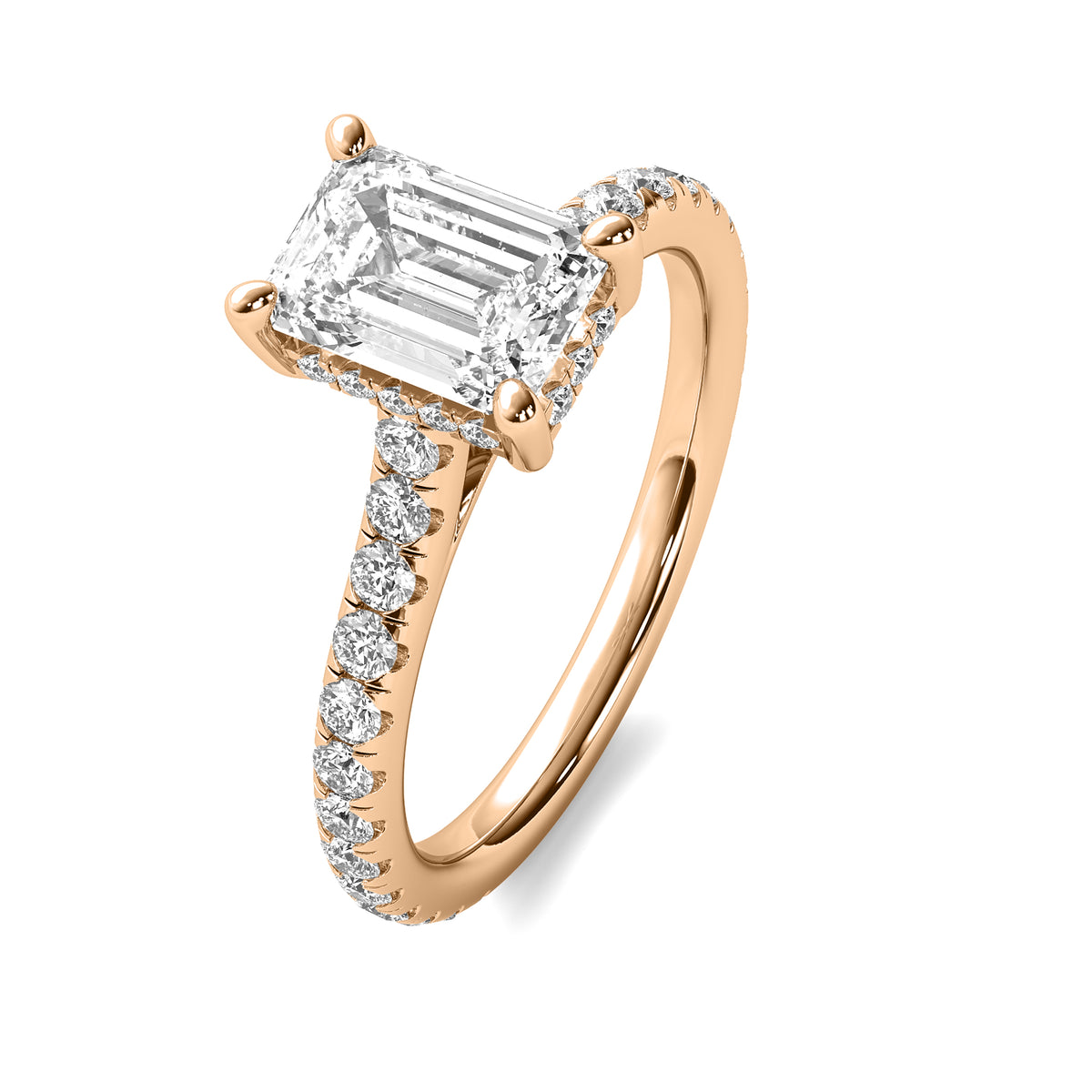 Tahlia Emerald Solitaire with Hidden Halo and Accent Stones