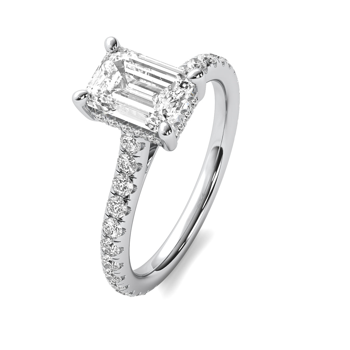 Tahlia Emerald Solitaire with Hidden Halo and Accent Stones