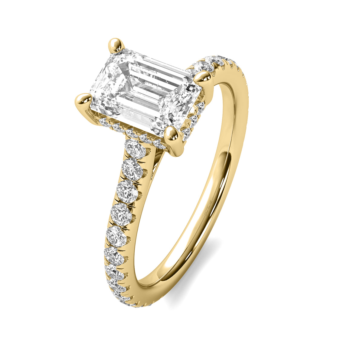Tahlia Emerald Solitaire with Hidden Halo and Accent Stones
