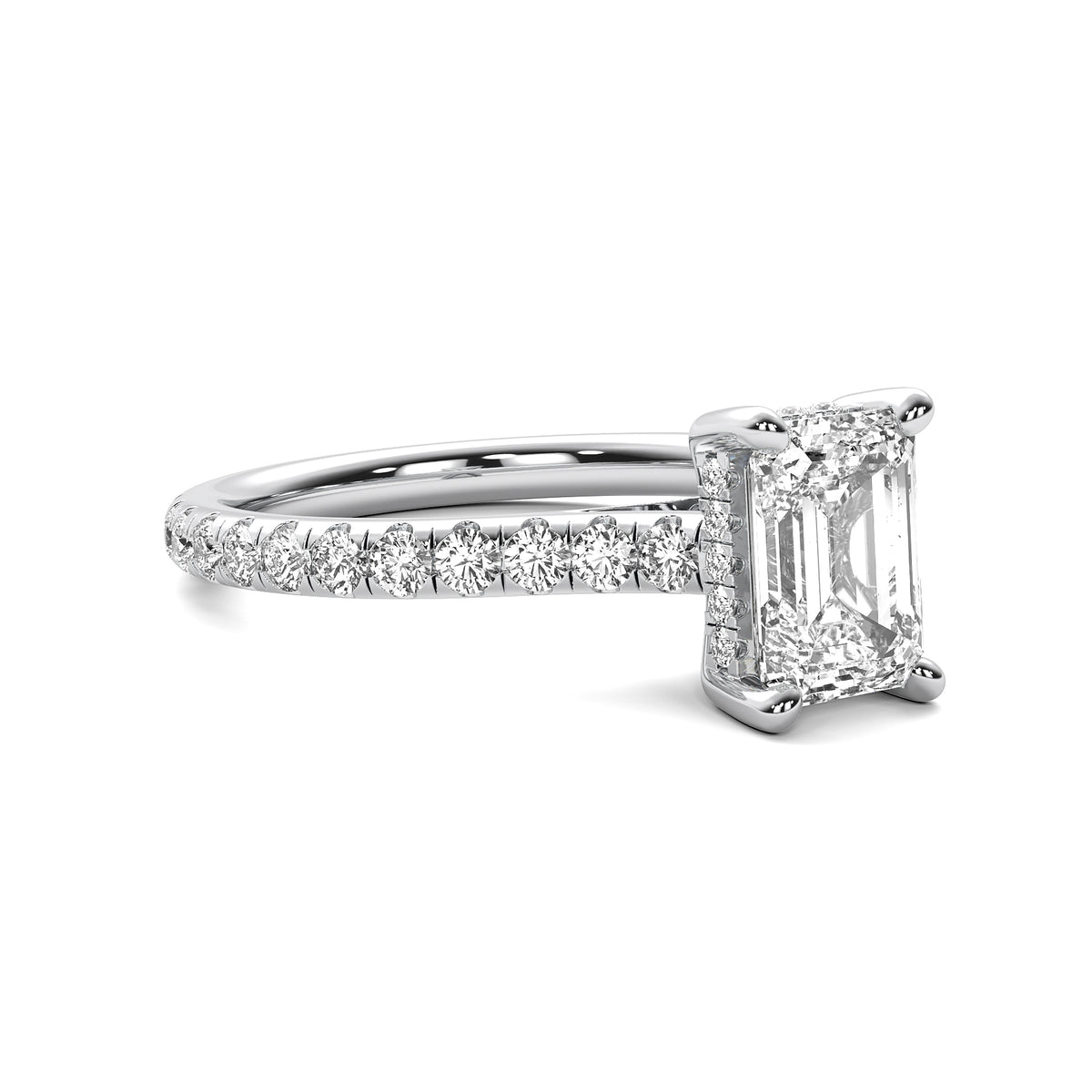 Tahlia Emerald Solitaire with Hidden Halo and Accent Stones