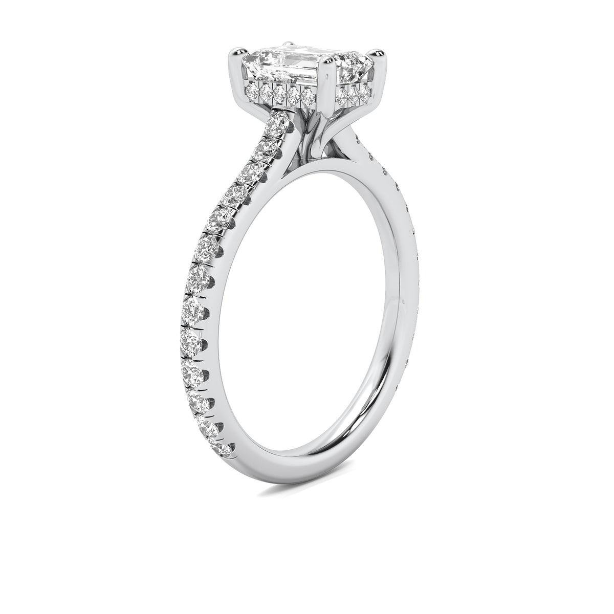 Tahlia Emerald Solitaire with Hidden Halo and Accent Stones
