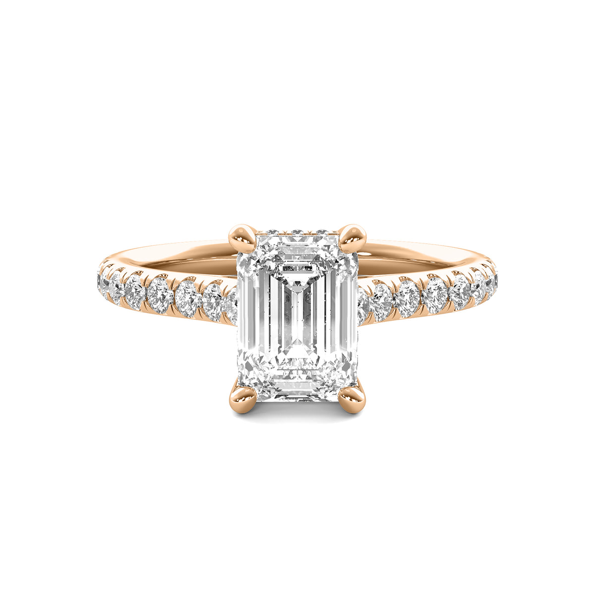 Tahlia Emerald Solitaire with Hidden Halo and Accent Stones