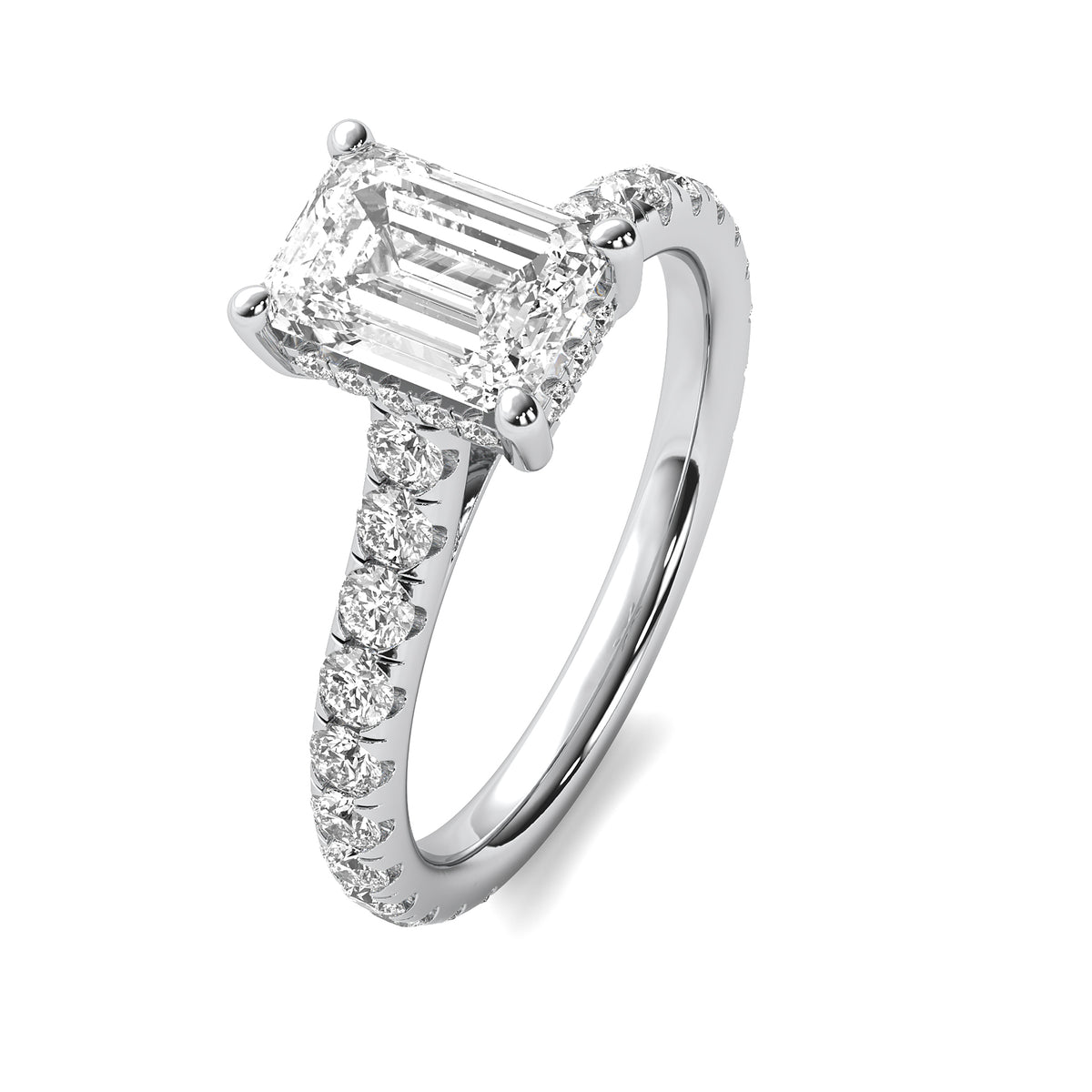 Tahlia Emerald Solitaire with Hidden Halo and Accent Stones